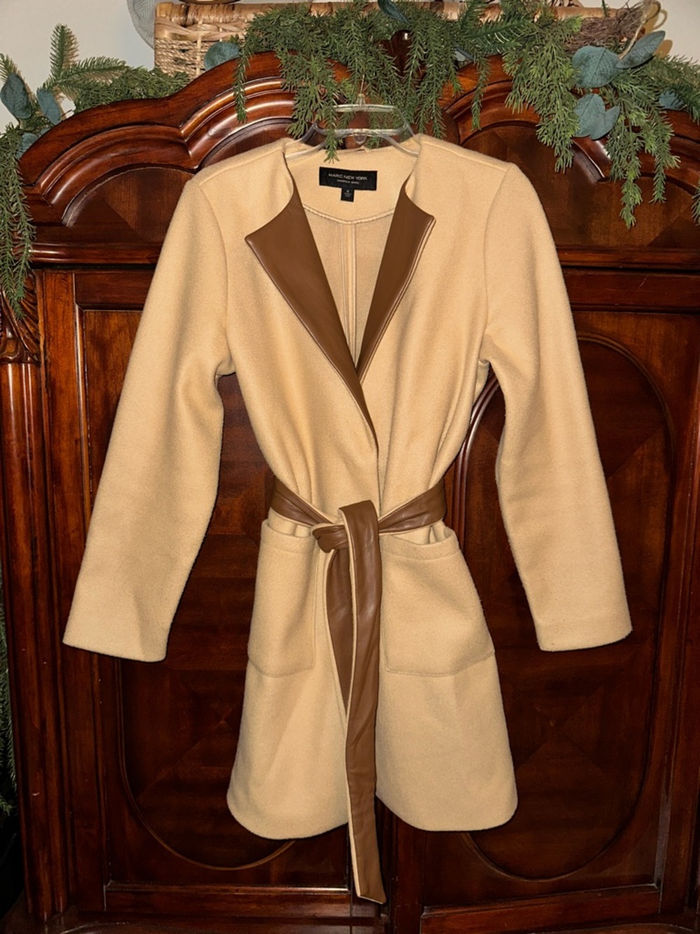 EUC Marc New York Andrew Marc Cream Trench Coat with Brown Trim and Belt